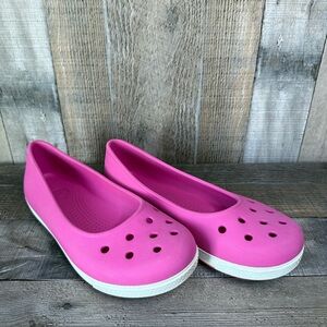 Womens Crocs Hot‎ Pink Classic Crocband Casual Comfort Flats Shoes Size 7 M GUC